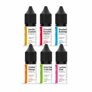 Canavape CBD-vape-vloeistofpakket met 6 smaken van 10 ml op een witte achtergrond